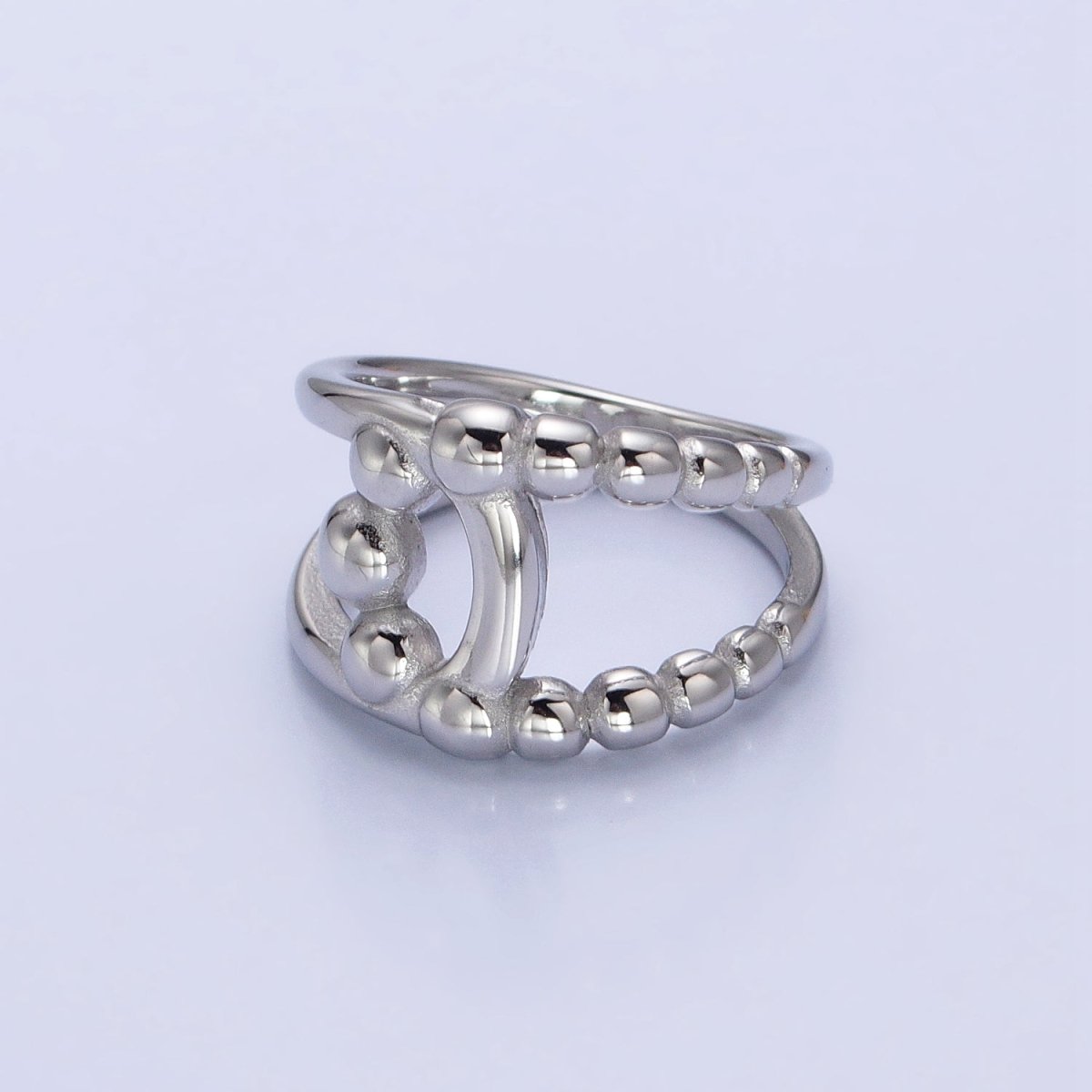 Stainless Steel Round Beaded Bubble Half Double Band Ring in Gold & Silver | O-1970~O-1977