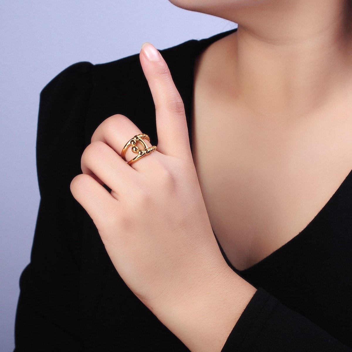 Stainless Steel Round Beaded Bubble Half Double Band Ring in Gold & Silver | O-1970~O-1977