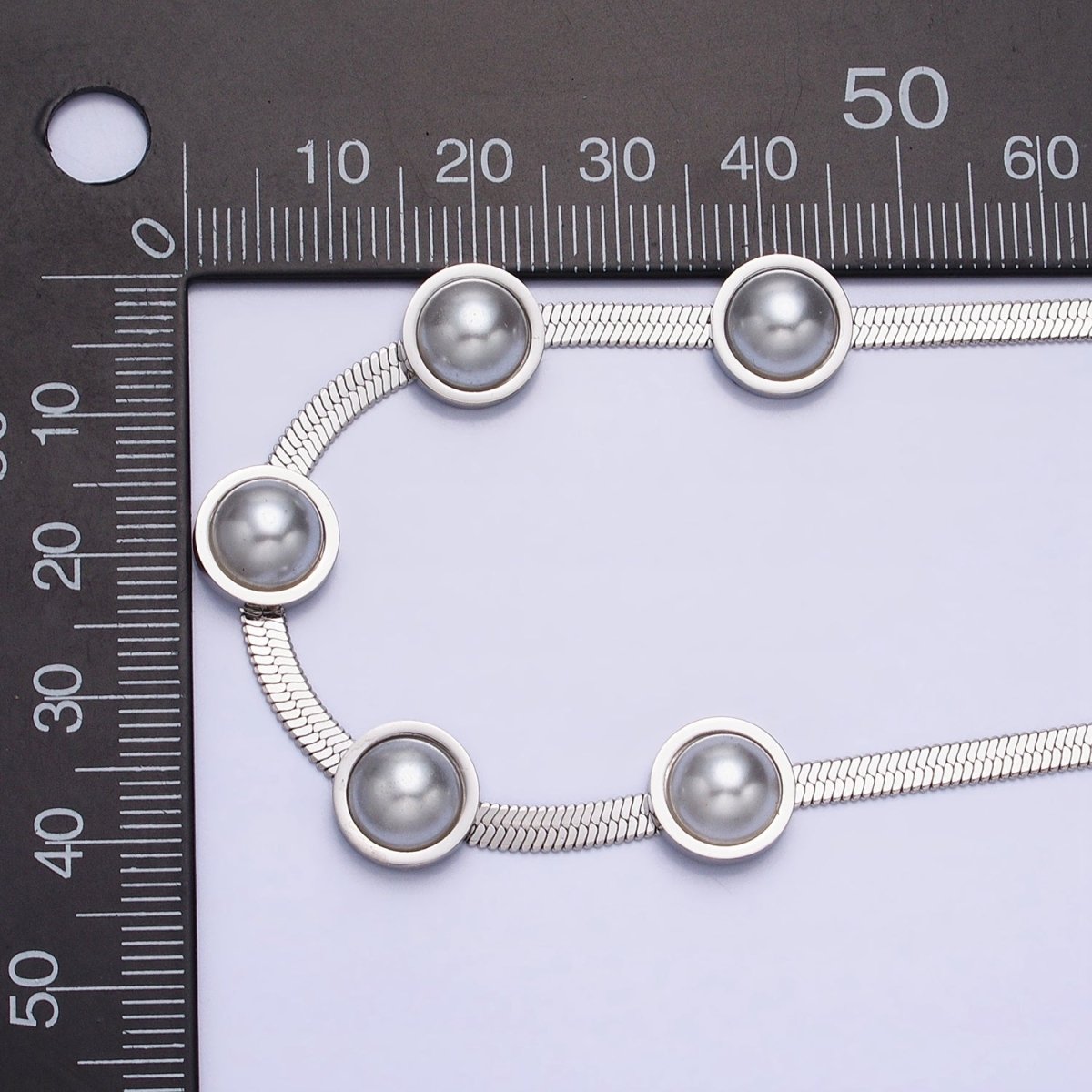 Stainless Steel Rounded Pearl 3mm Herringbone Snake 16 Inch Choker Geometric Chain Necklace | WA-1714 Clearance Pricing