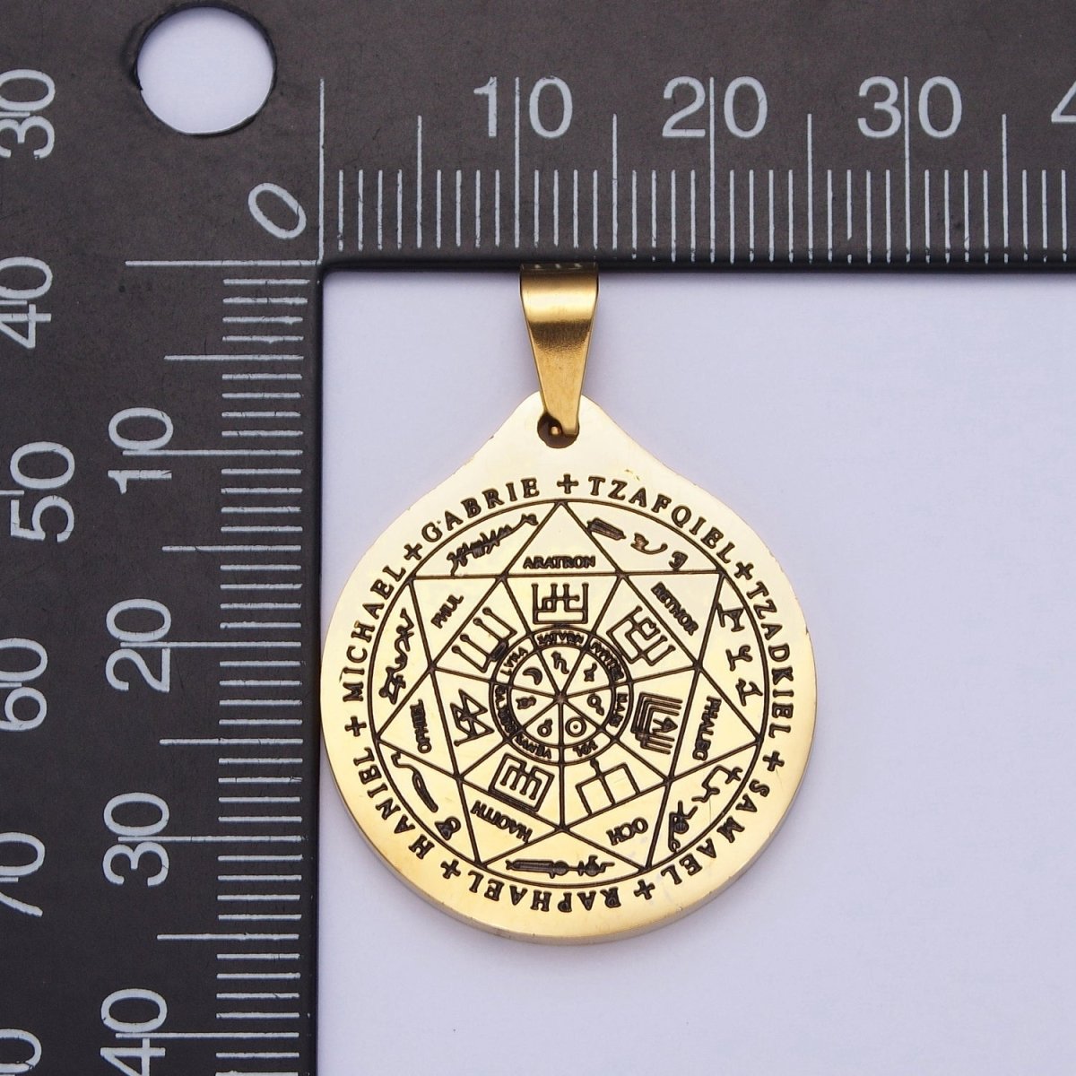 Stainless Steel Seven Archangels Script Engraved Round Medallion Pendant | X655