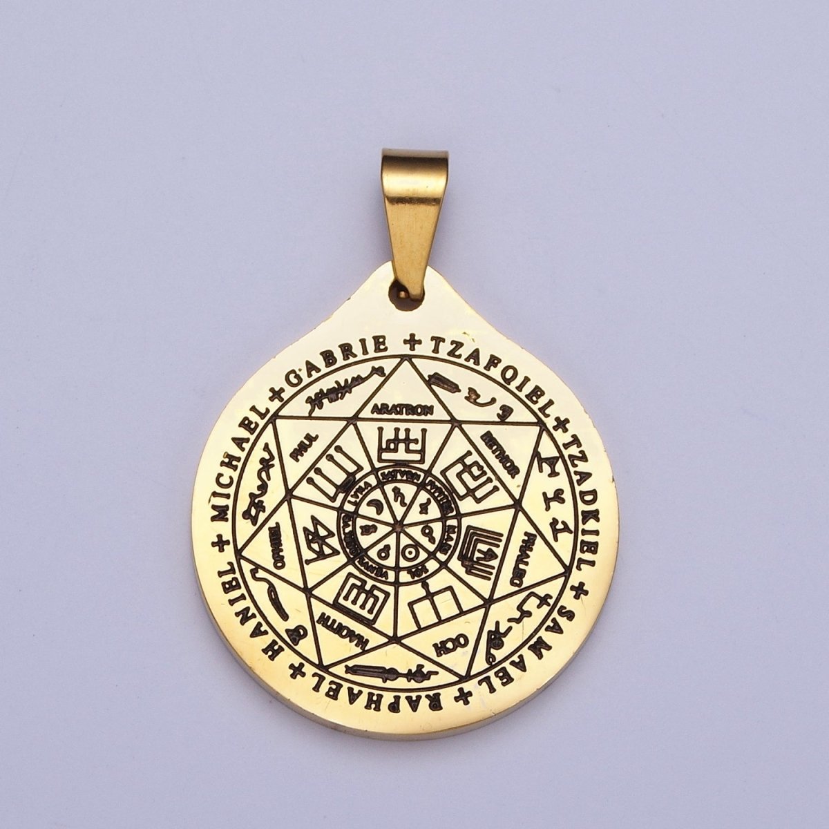 Stainless Steel Seven Archangels Script Engraved Round Medallion Pendant | X655