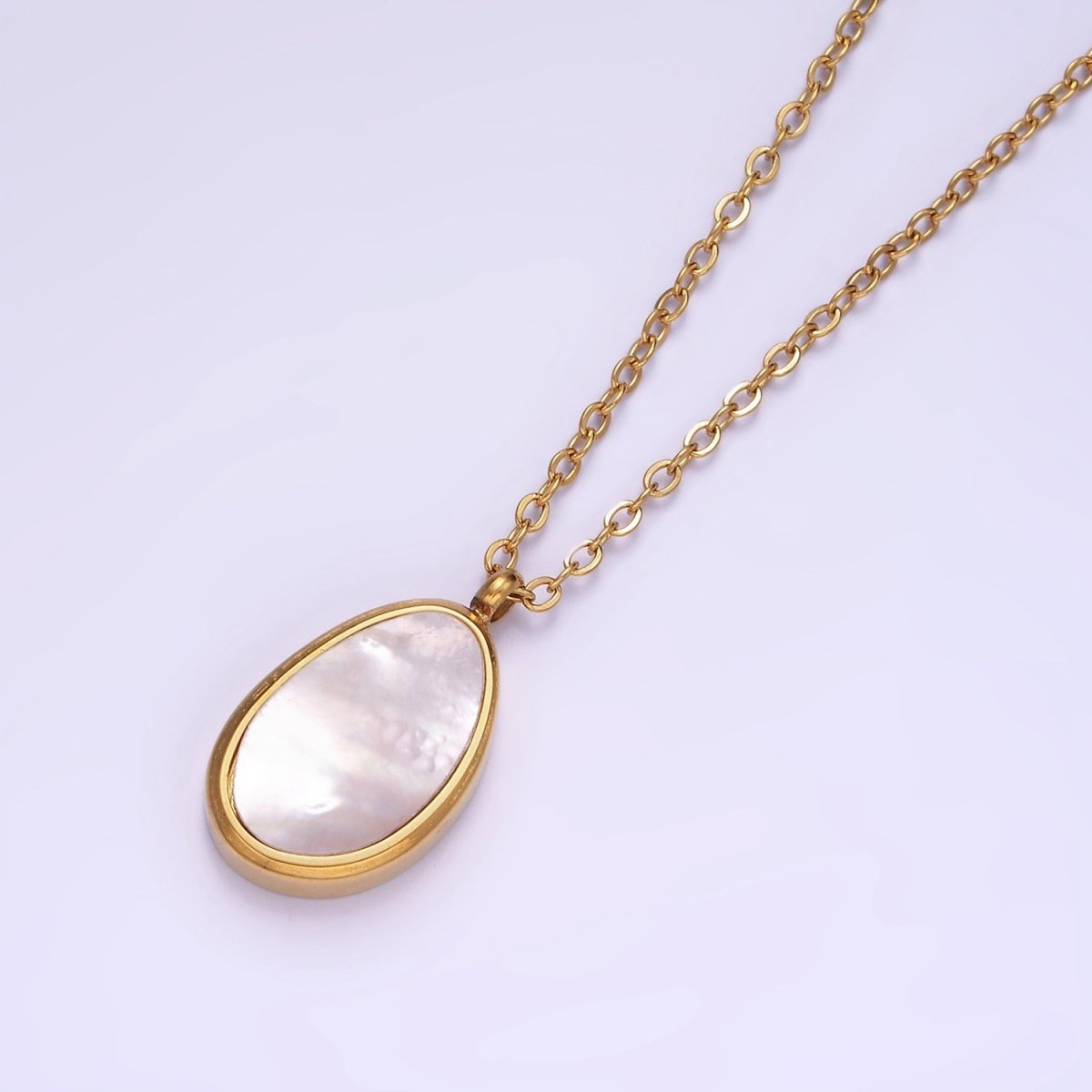 Stainless Steel Shell Pearl Abstract Bezel Pendant Cable Chain 16 Inch Choker Necklace | WA-2412