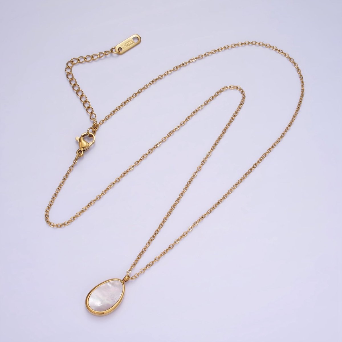 Stainless Steel Shell Pearl Abstract Bezel Pendant Cable Chain 16 Inch Choker Necklace | WA-2412
