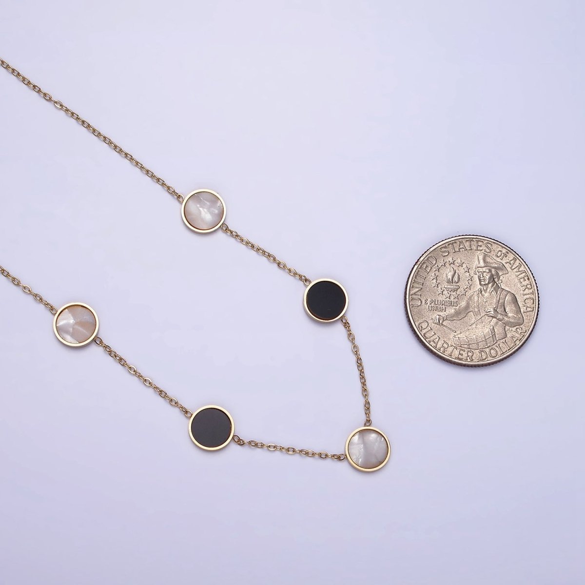 Stainless Steel Shell Pearl Black Round Cable Chain 17 Inch Layering Necklace w. Extender | WA-2032 Clearance Pricing