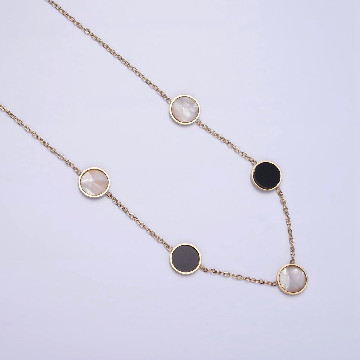 Stainless Steel Shell Pearl Black Round Cable Chain 17 Inch Layering Necklace w. Extender | WA-2032 Clearance Pricing