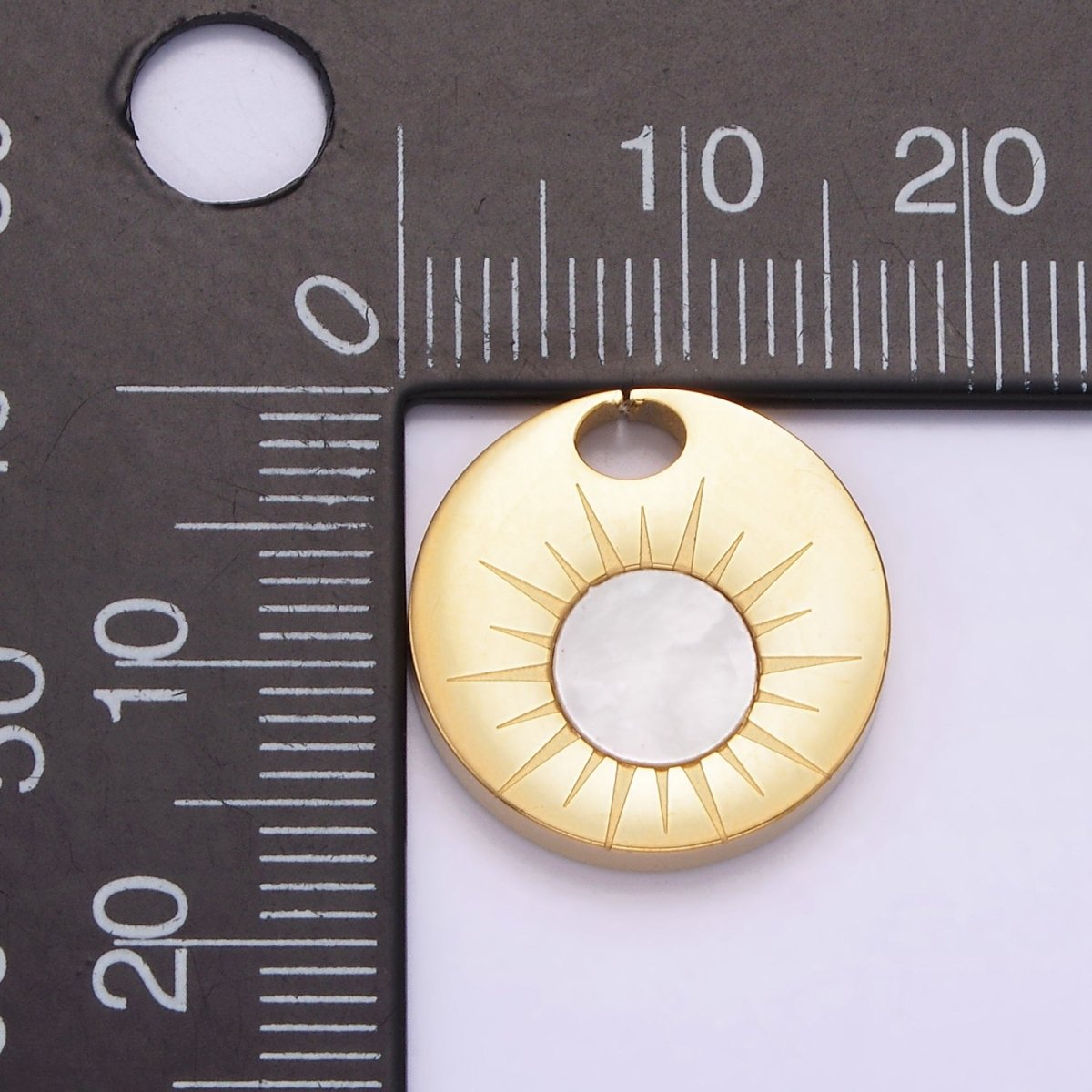 Stainless Steel Shell Pearl Celestial Sun Open Coin Round Charm | P1244