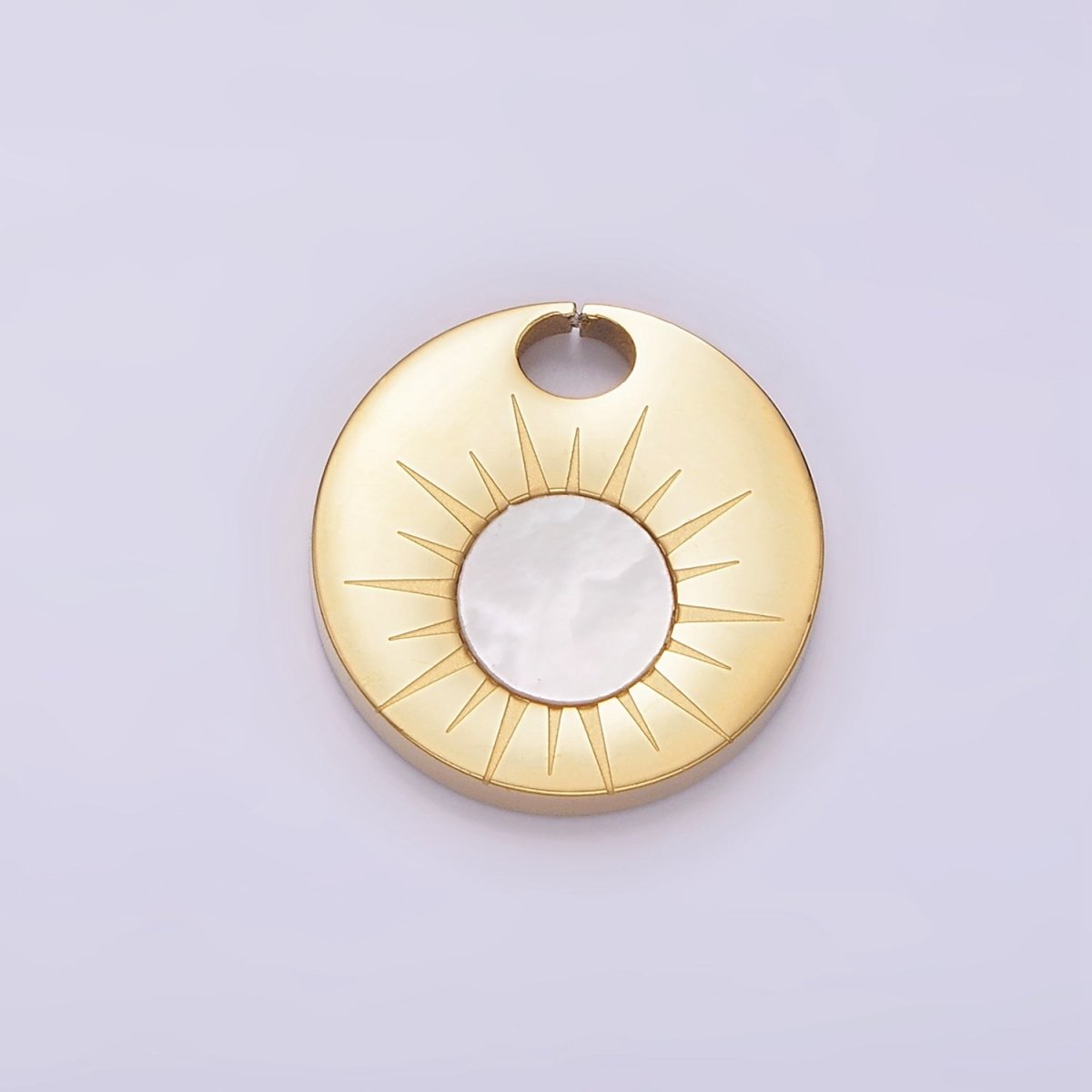 Stainless Steel Shell Pearl Celestial Sun Open Coin Round Charm | P1244