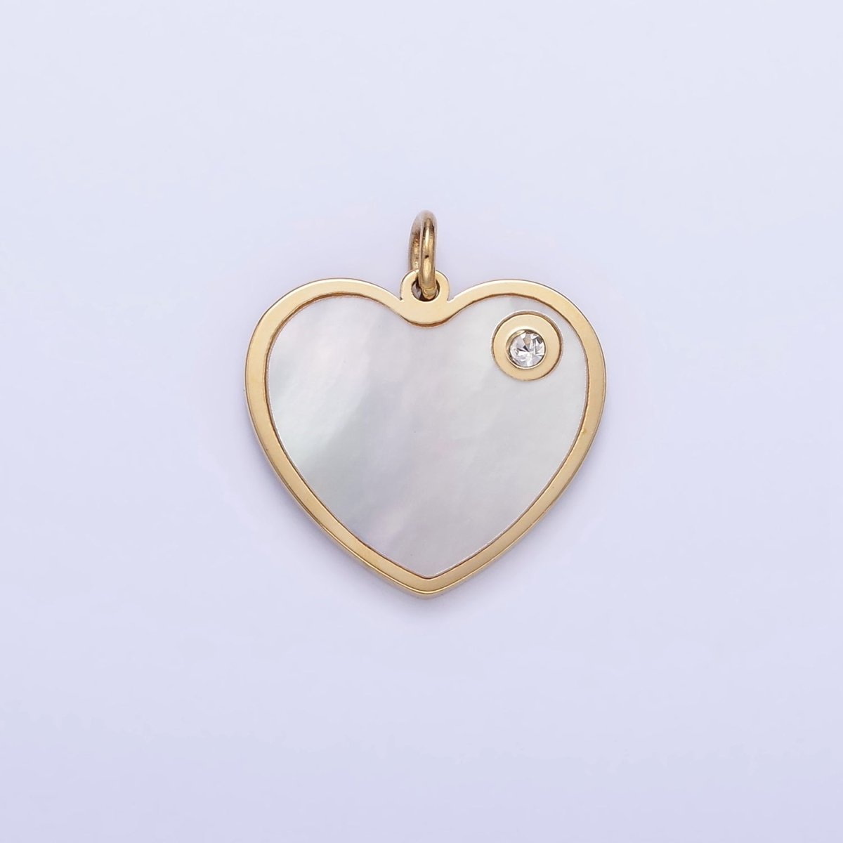 Stainless Steel Shell Pearl CZ Heart Charm | P992
