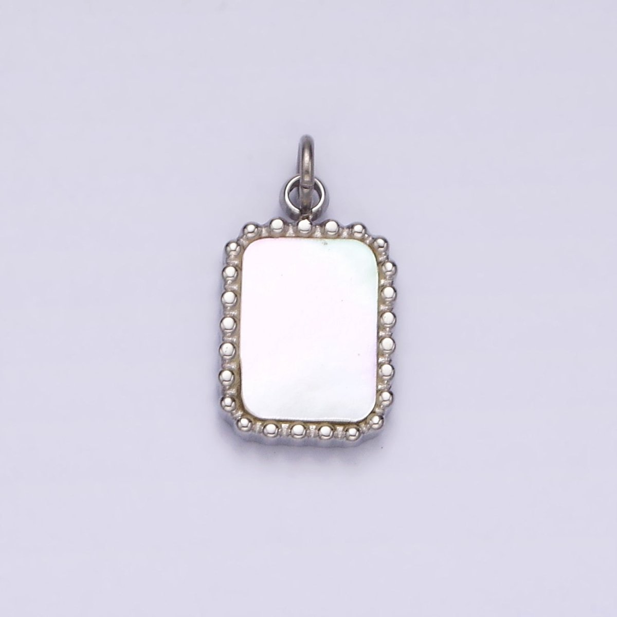 Stainless Steel Shell Pearl Dotted Outline Tag Rectangular Charm in Gold & Silver | P1314