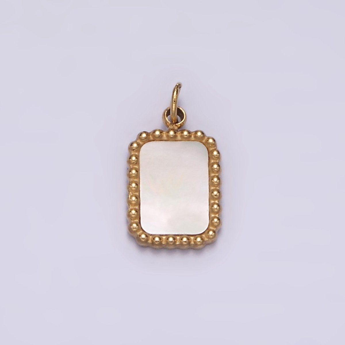 Stainless Steel Shell Pearl Dotted Outline Tag Rectangular Charm in Gold & Silver | P1314