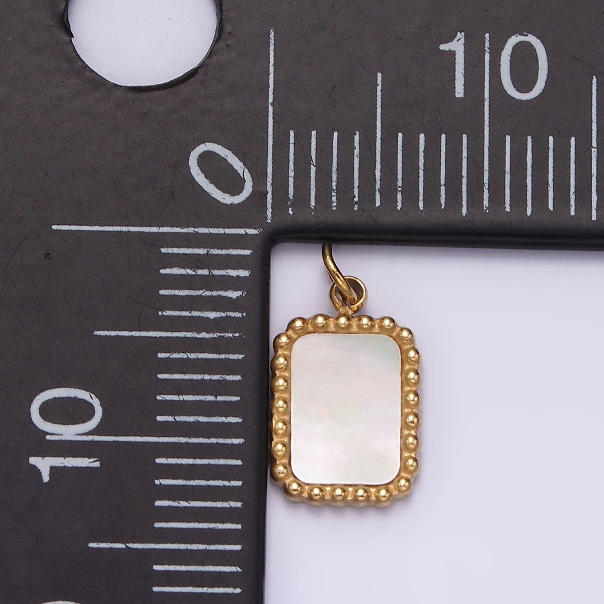Stainless Steel Shell Pearl Dotted Outline Tag Rectangular Charm in Gold & Silver | P1314