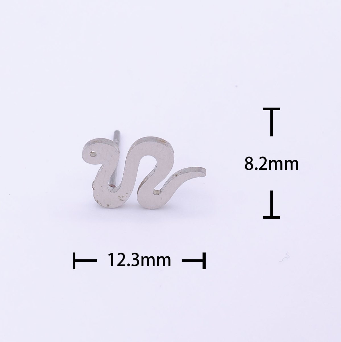 Stainless Steel Silver Serpent Snake Minimalist Frame Stud Earrings | AD-249