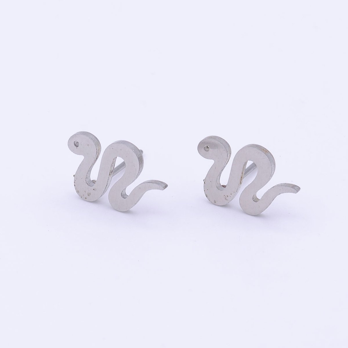 Stainless Steel Silver Serpent Snake Minimalist Frame Stud Earrings | AD-249