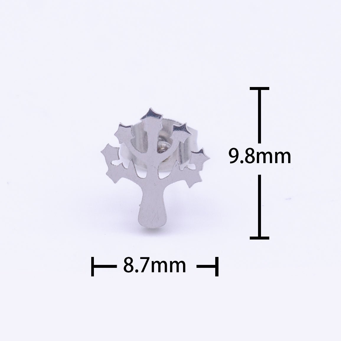 Stainless Steel Silver Tree Nature Frame Minimalist Stud Earrings | AD-247