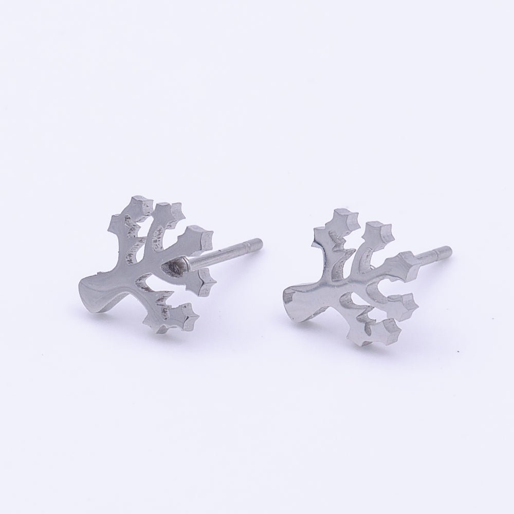 Stainless Steel Silver Tree Nature Frame Minimalist Stud Earrings | AD-247
