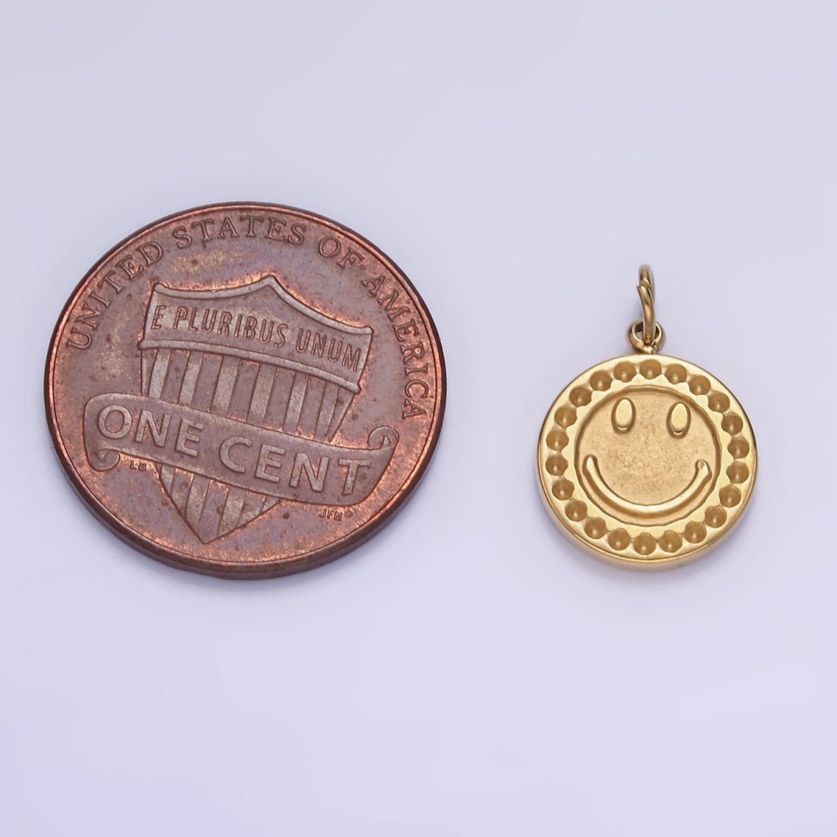 Stainless Steel Smiley Face Emotion Dented Round Bezel Charm | P950