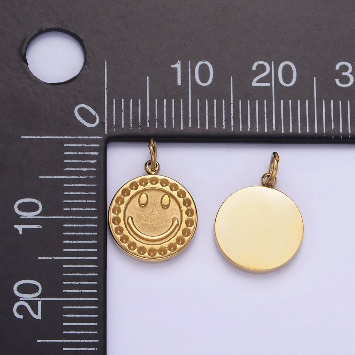 Stainless Steel Smiley Face Emotion Dented Round Bezel Charm | P950