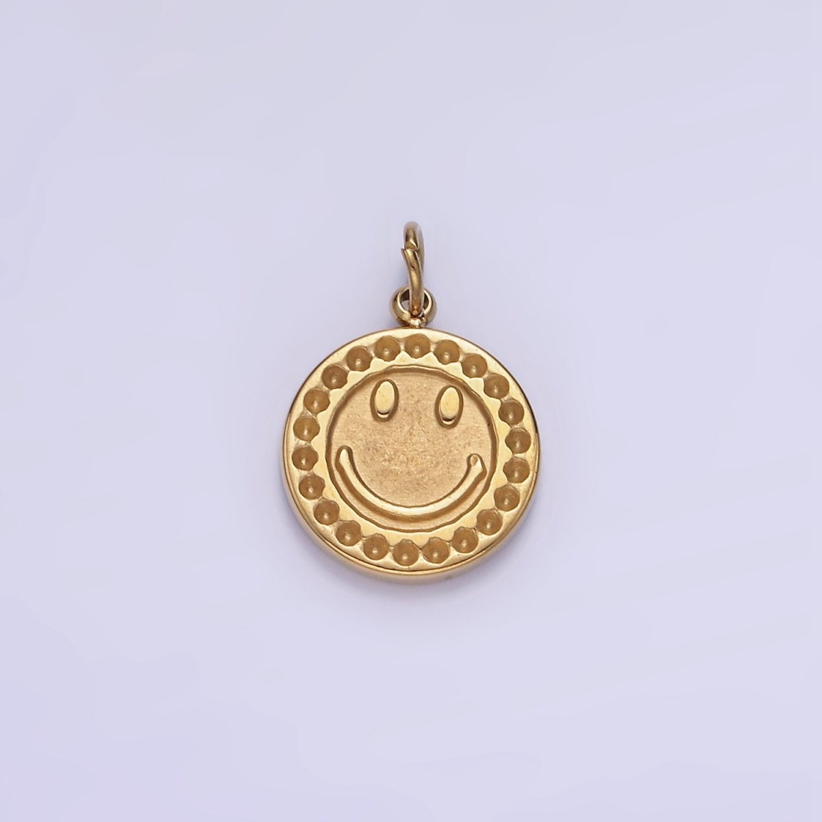 Stainless Steel Smiley Face Emotion Dented Round Bezel Charm | P950