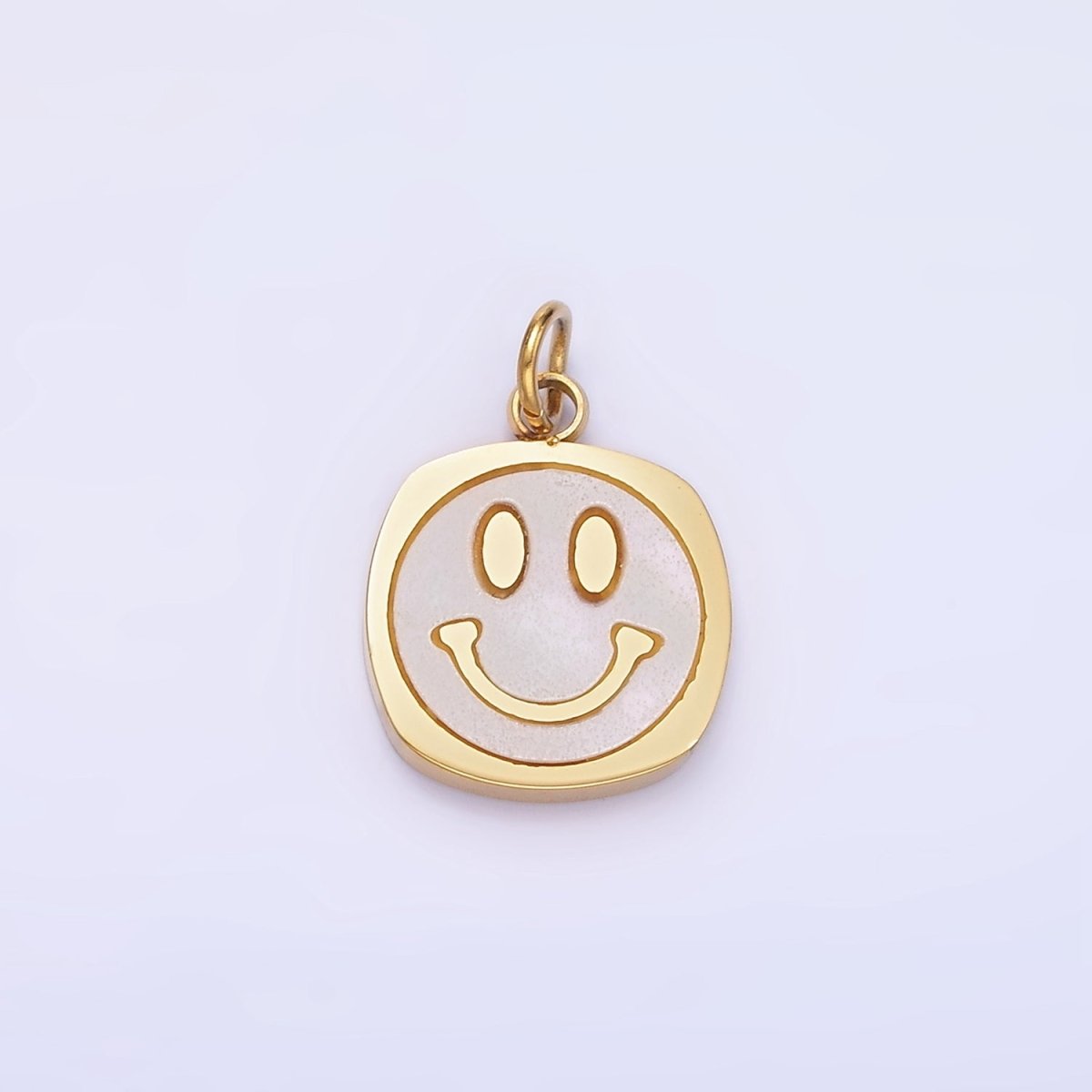 Stainless Steel Smiley Face Shell Pearl Rounded Square Charm | P957