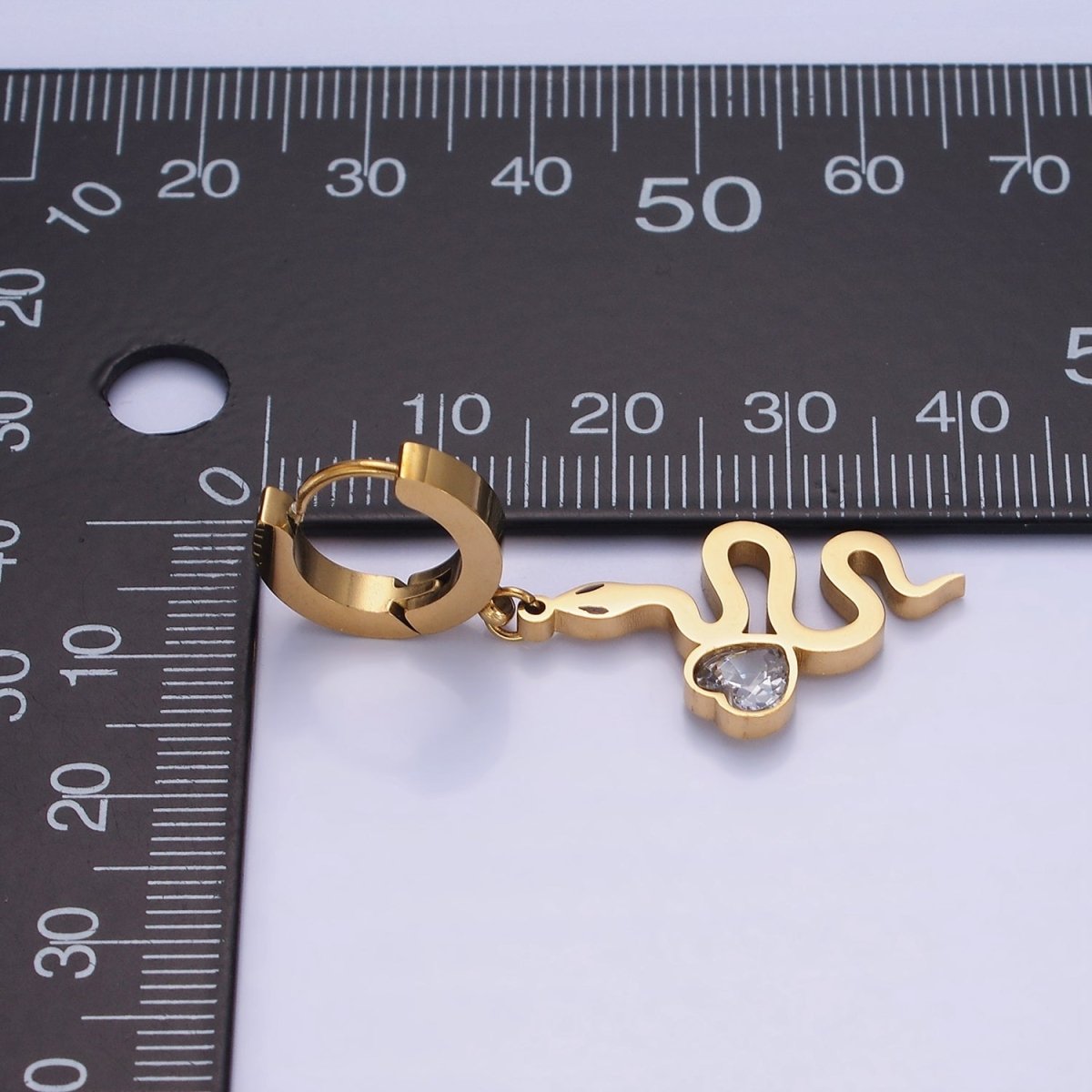 Stainless Steel Snake Serpent Animal Heart CZ Drop Huggie Earrings Set | AE457