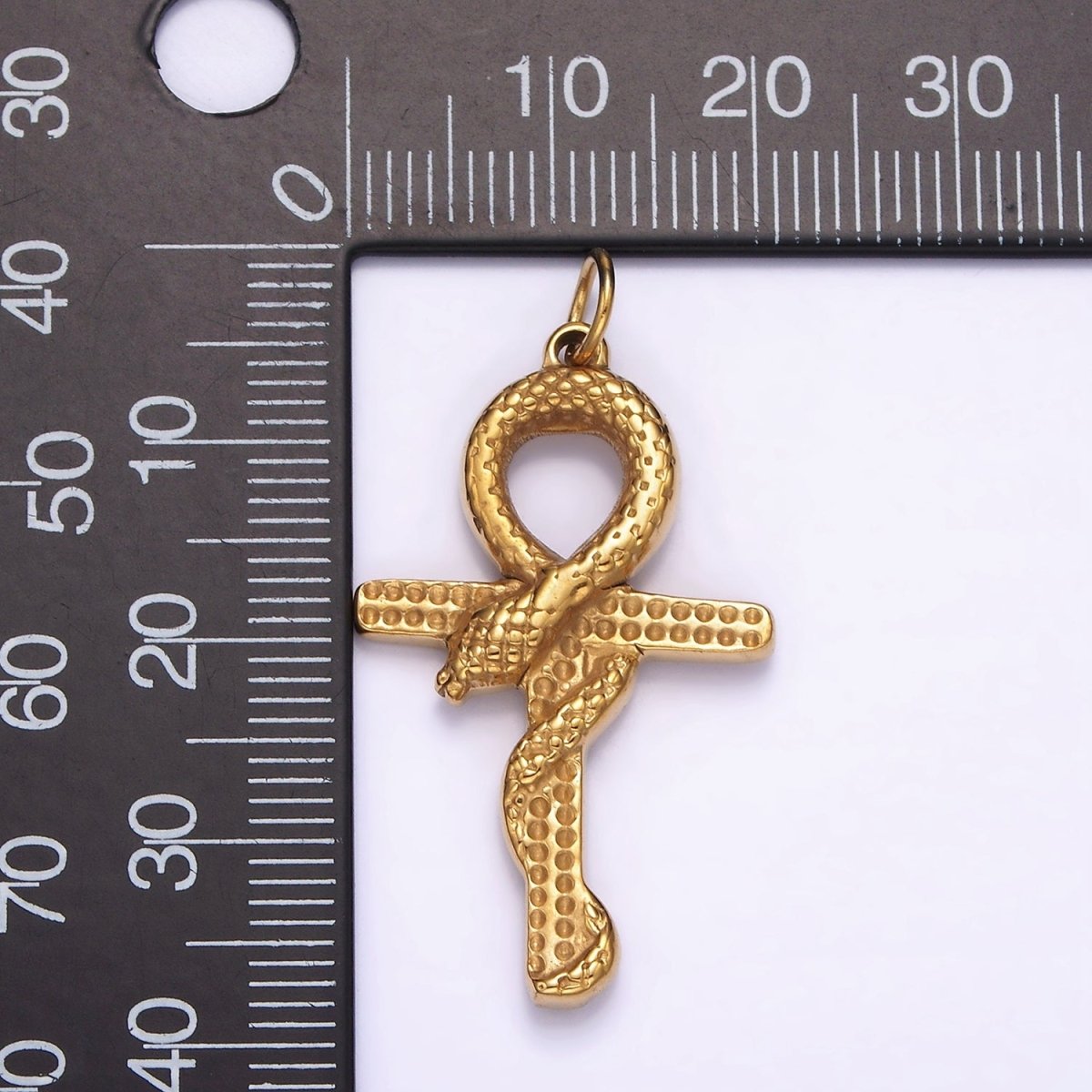 Stainless Steel Snake Serpent Animal Religious Ankh Cross Gold Charm | P1234