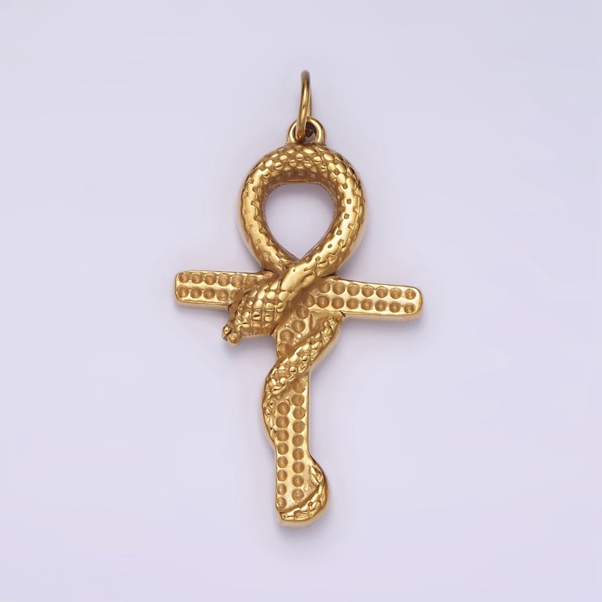 Stainless Steel Snake Serpent Animal Religious Ankh Cross Gold Charm | P1234