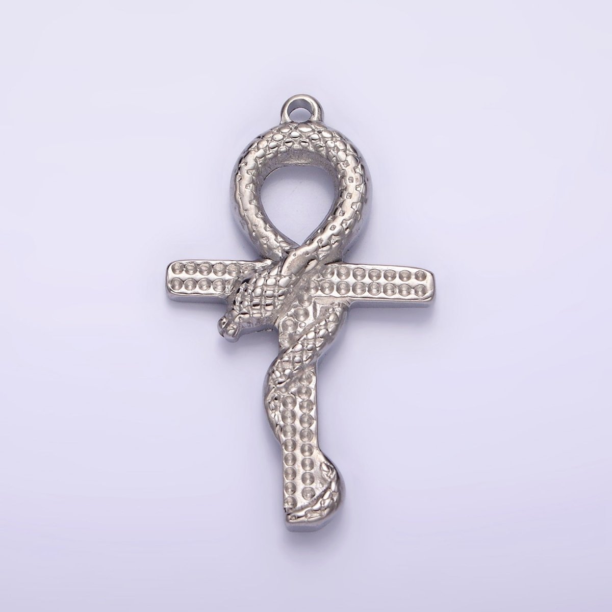 Stainless Steel Snake Serpent Animal Religious Ankh Cross Silver Charm | P1285