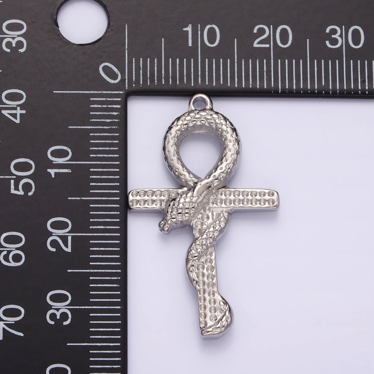 Stainless Steel Snake Serpent Animal Religious Ankh Cross Silver Charm | P1285