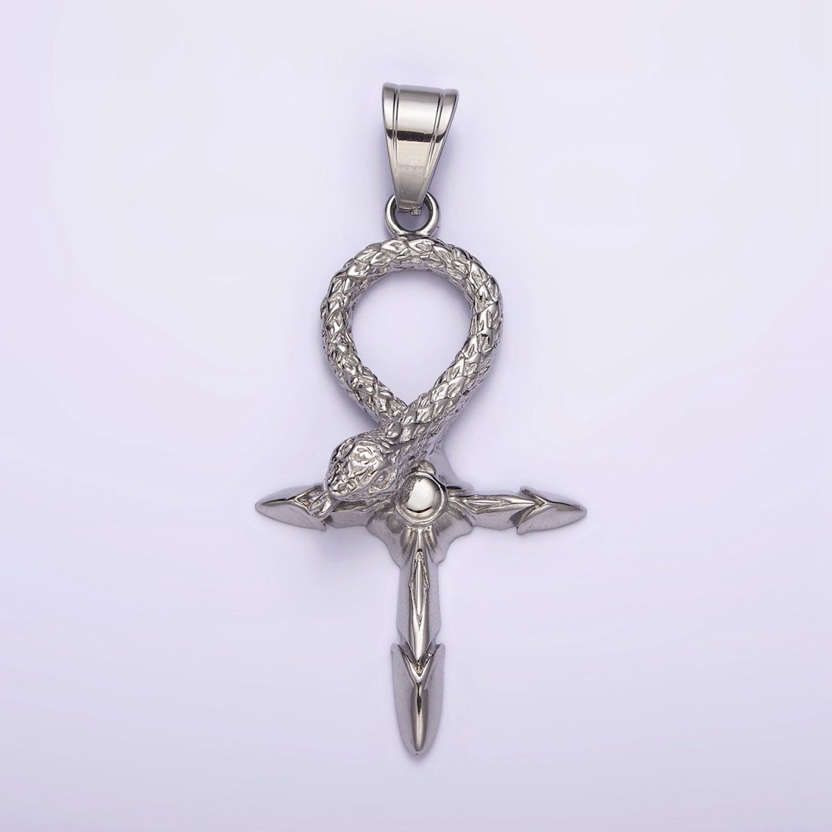 Stainless Steel Snake Serpent Sunburst Arrow Egyptian Ankh Cross Pendant J-746