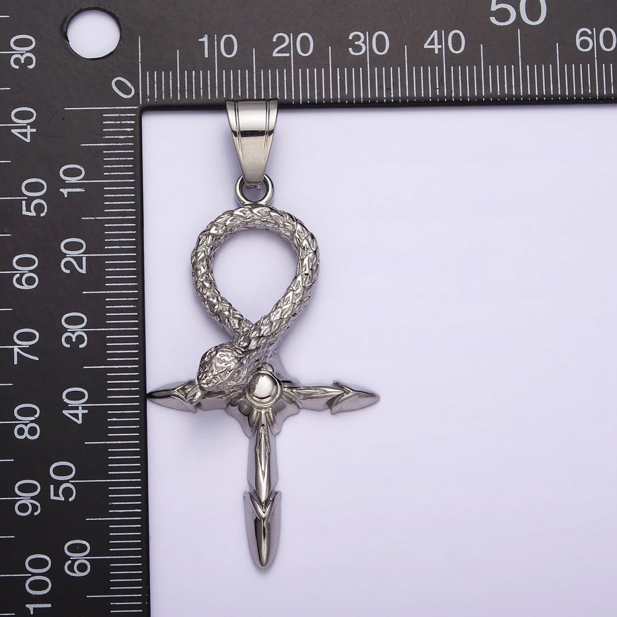 Stainless Steel Snake Serpent Sunburst Arrow Egyptian Ankh Cross Pendant J-746