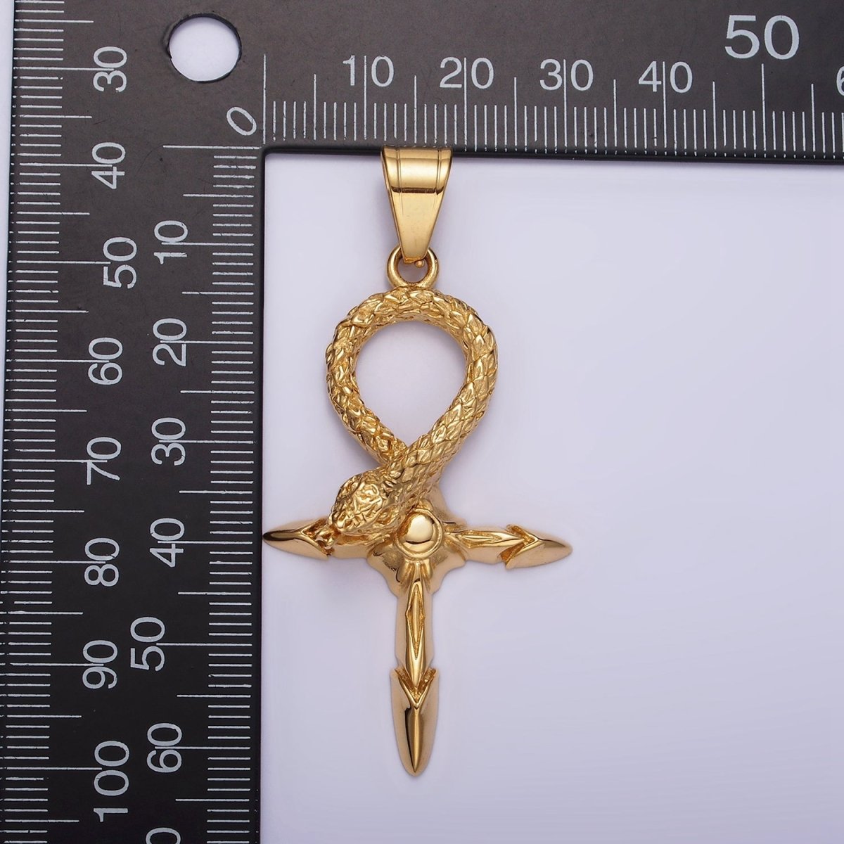 Stainless Steel Snake Serpent Sunburst Arrow Egyptian Ankh Cross Pendant | P-772
