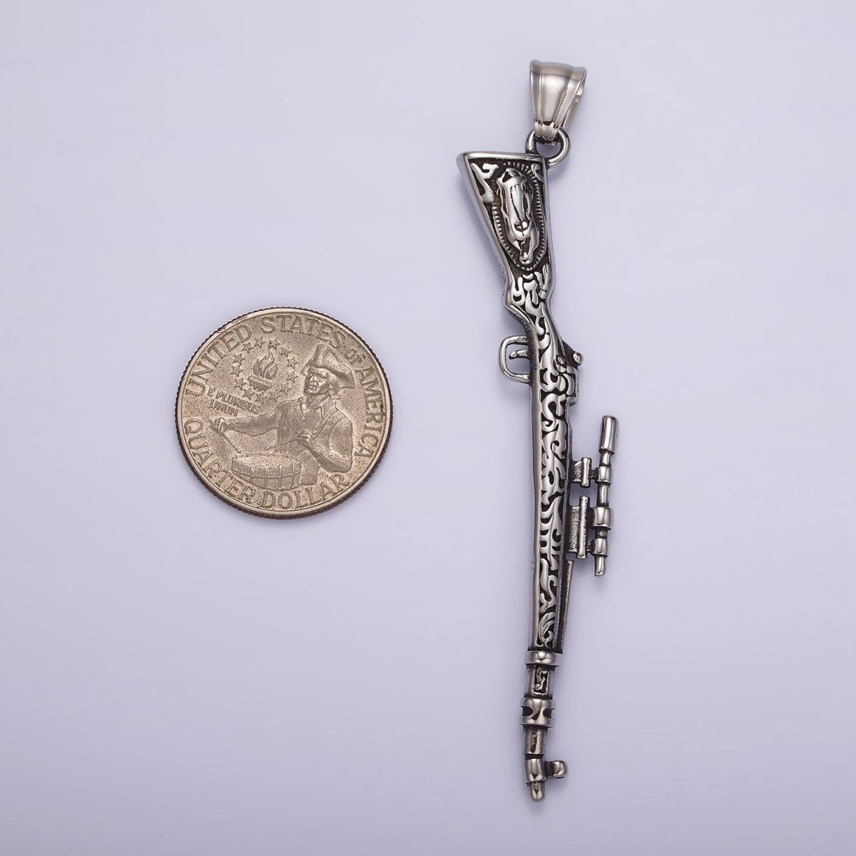 Stainless Steel Sniper Gun Charm Textured Men Jewelry Pendant | P1187