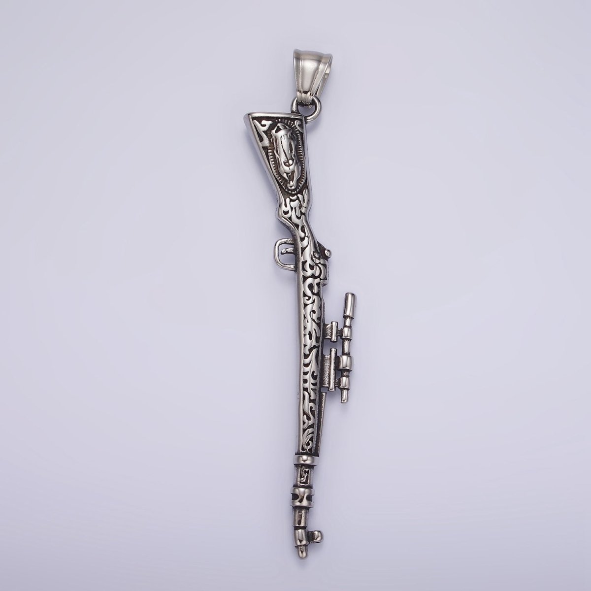 Stainless Steel Sniper Gun Charm Textured Men Jewelry Pendant | P1187