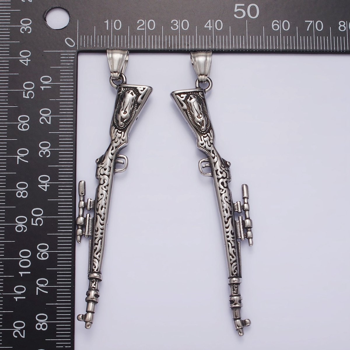 Stainless Steel Sniper Gun Charm Textured Men Jewelry Pendant | P1187