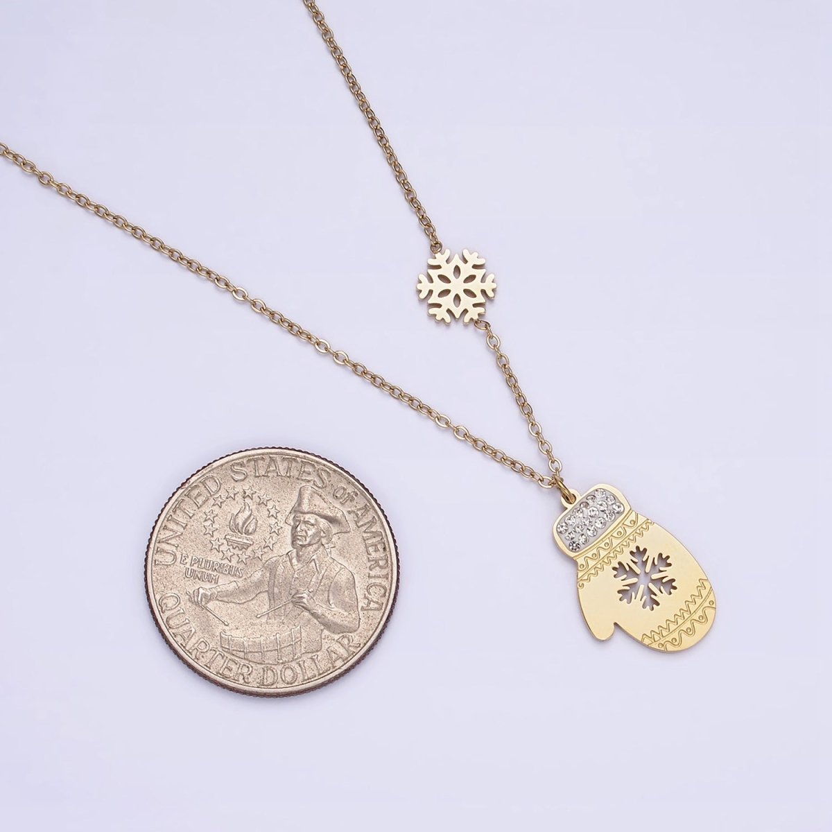 Stainless Steel Snowflake Open Warm Mitten Charm 17 Inch Rolo Chain Necklace | WA-2053 Clearance Pricing