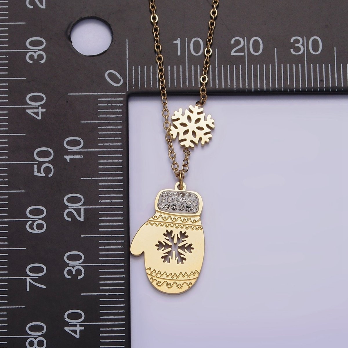 Stainless Steel Snowflake Open Warm Mitten Charm 17 Inch Rolo Chain Necklace | WA-2053 Clearance Pricing