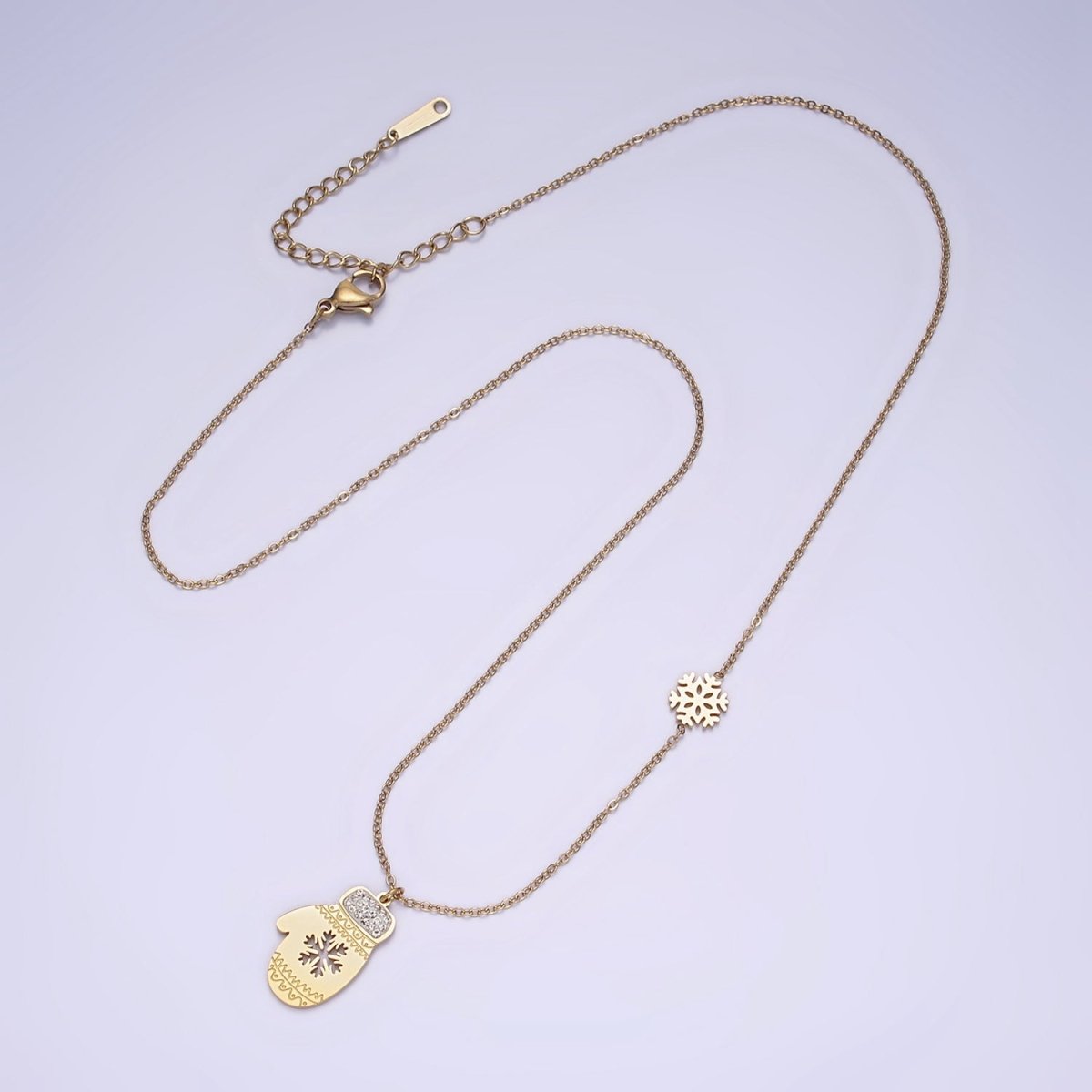 Stainless Steel Snowflake Open Warm Mitten Charm 17 Inch Rolo Chain Necklace | WA-2053 Clearance Pricing