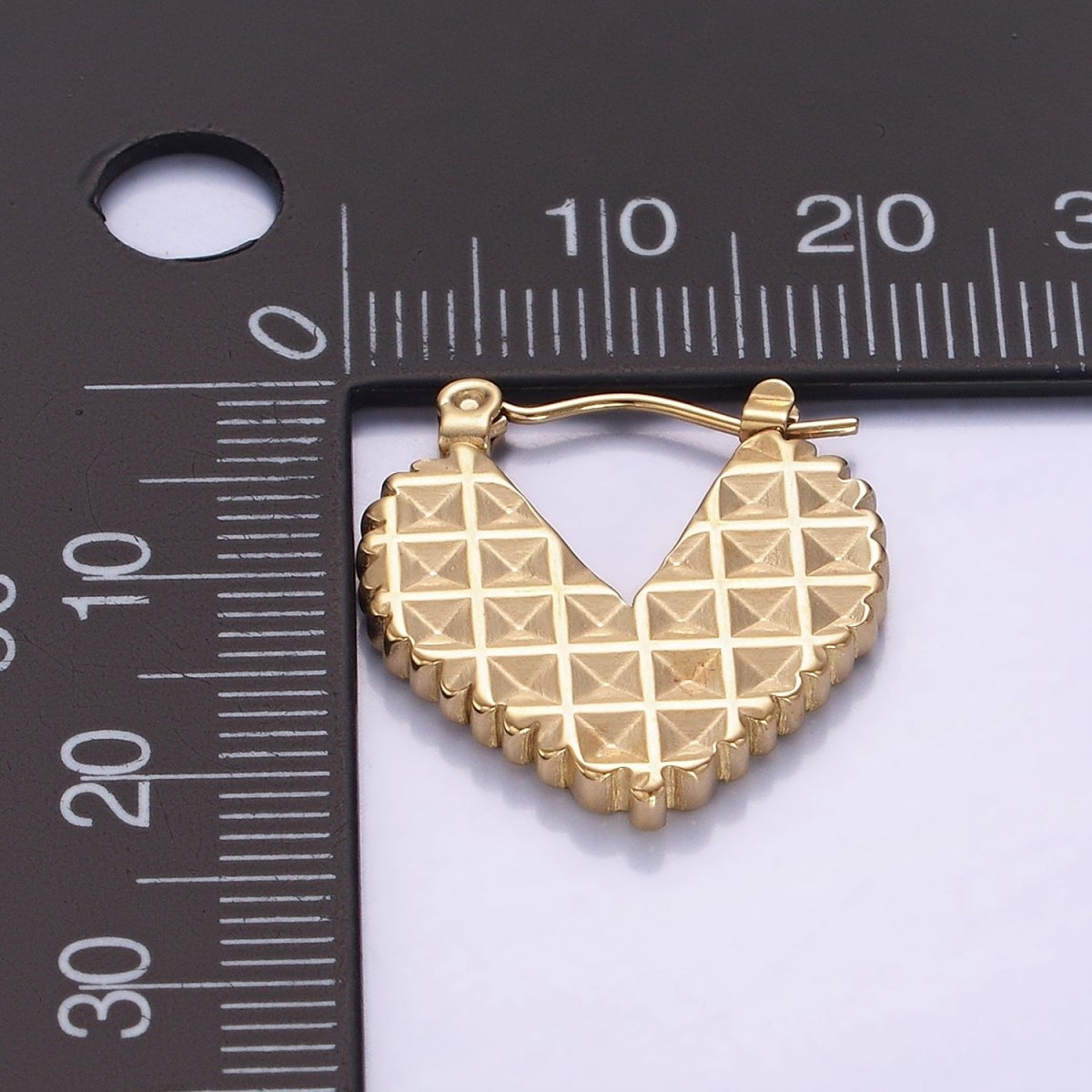 Stainless Steel Textured Edged Heart Latch Hoop Earrings | AB1149