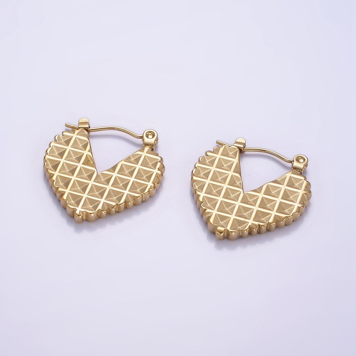 Stainless Steel Textured Edged Heart Latch Hoop Earrings | AB1149