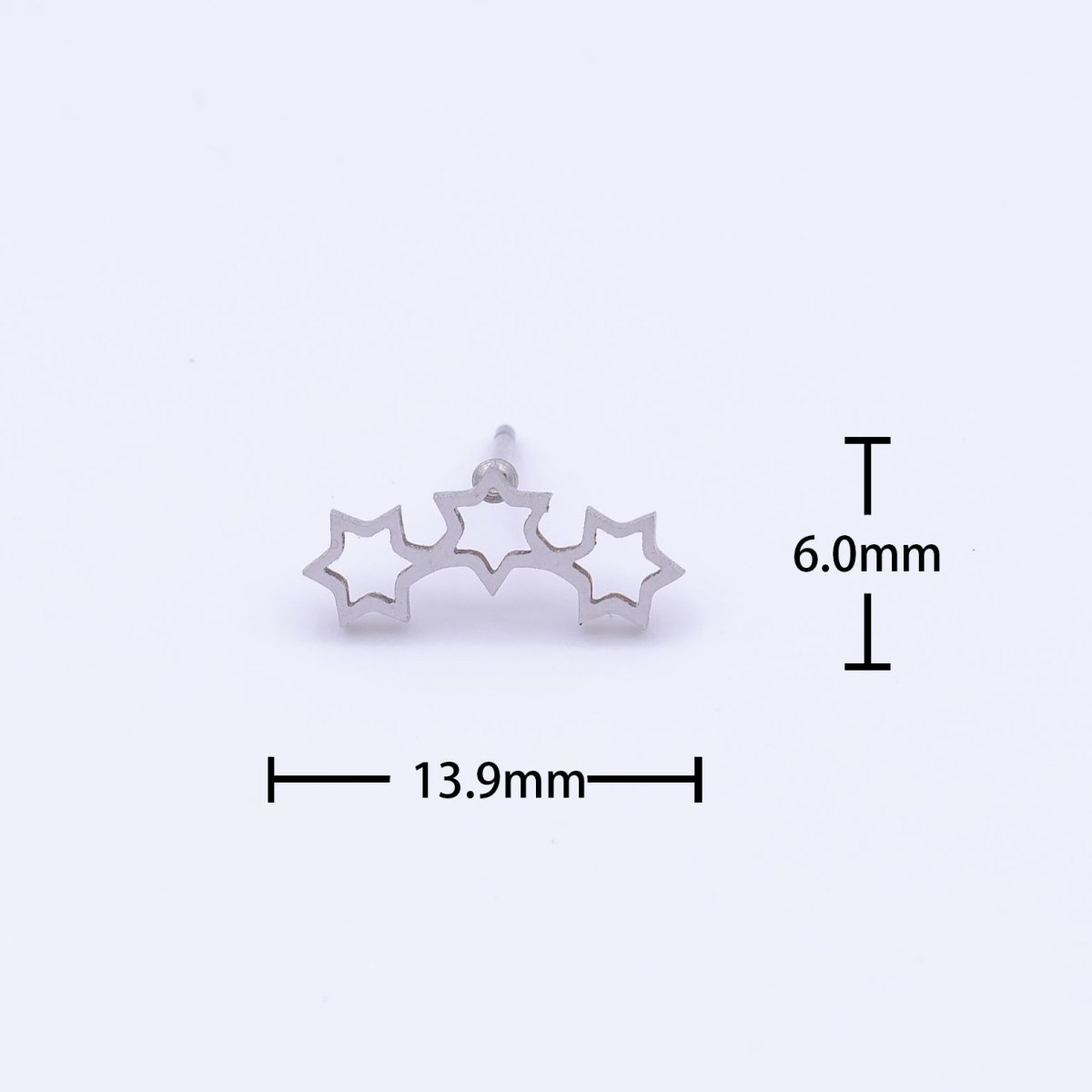 Stainless Steel Three Celestial Stars Silver Stud Earrings | AD-251