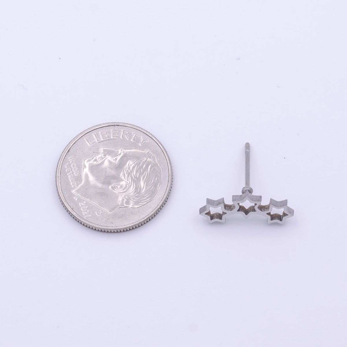 Stainless Steel Three Celestial Stars Silver Stud Earrings | AD-251