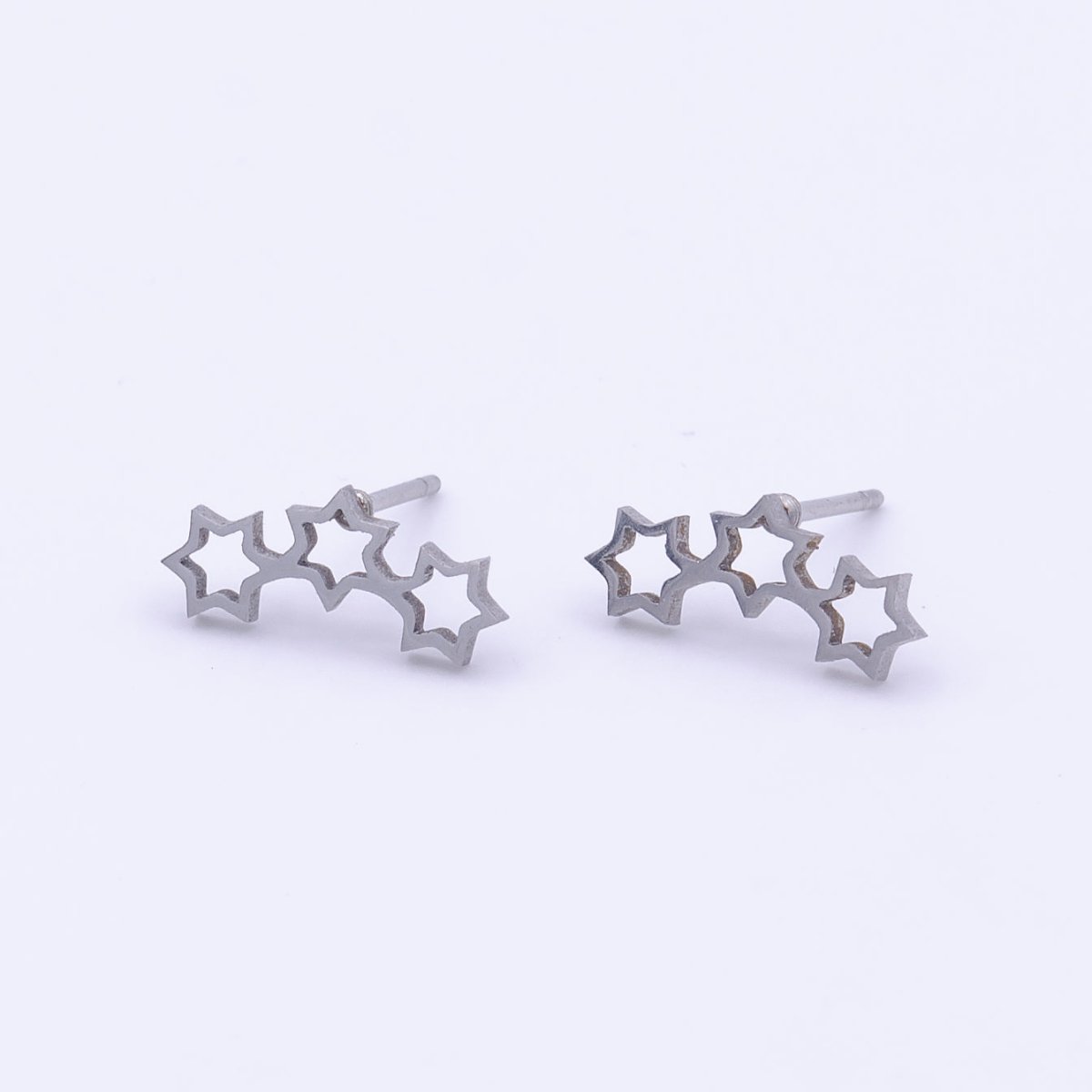 Stainless Steel Three Celestial Stars Silver Stud Earrings | AD-251