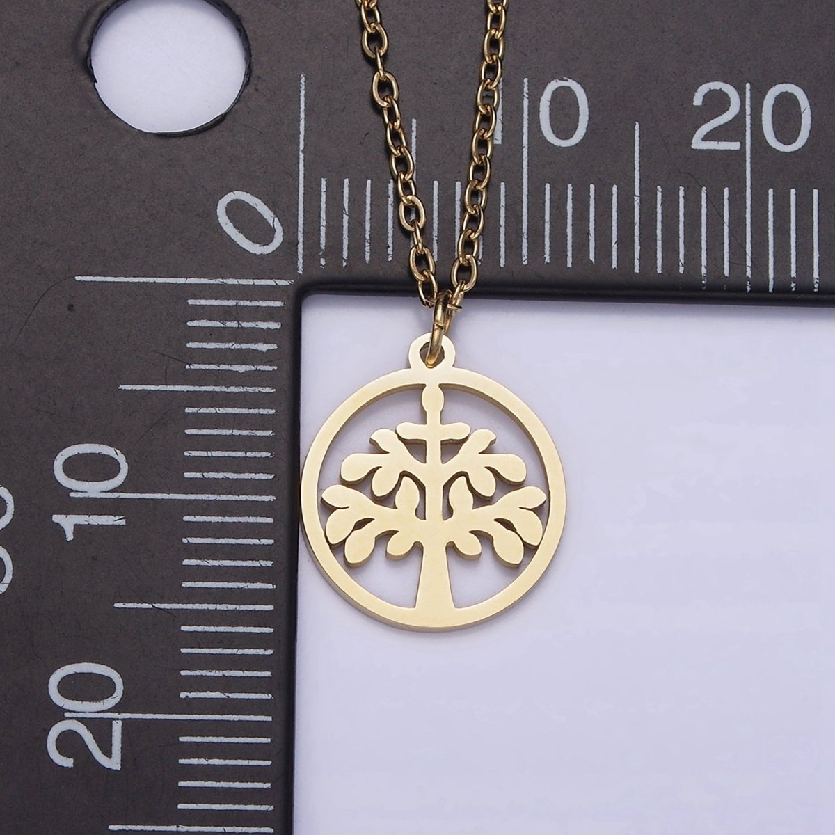 Stainless Steel Tree Plant Open Round Charm 16 Inch Cable Chain Choker Necklace | WA-2060 Clearance Pricing