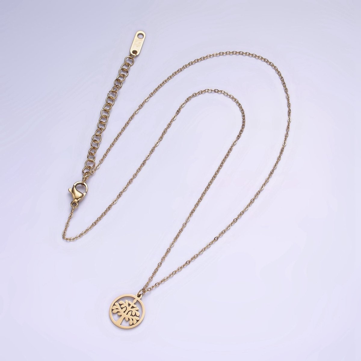 Stainless Steel Tree Plant Open Round Charm 16 Inch Cable Chain Choker Necklace | WA-2060 Clearance Pricing