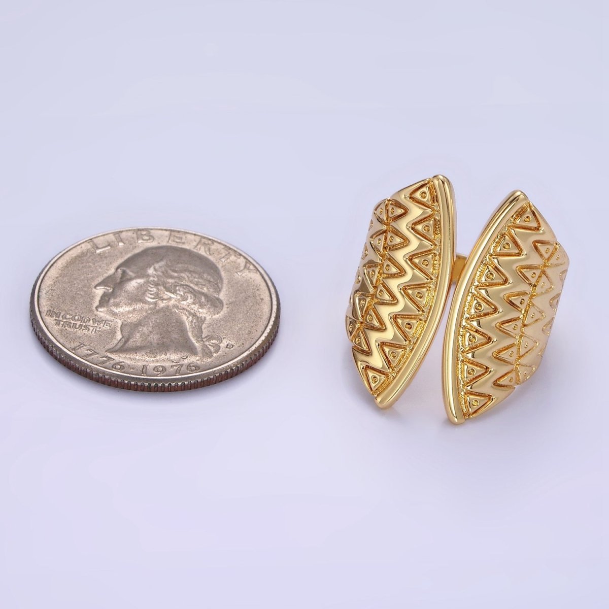 Stainless Steel Triangle Dot Lined Geometric Double Wide Wrap Ring | O1304