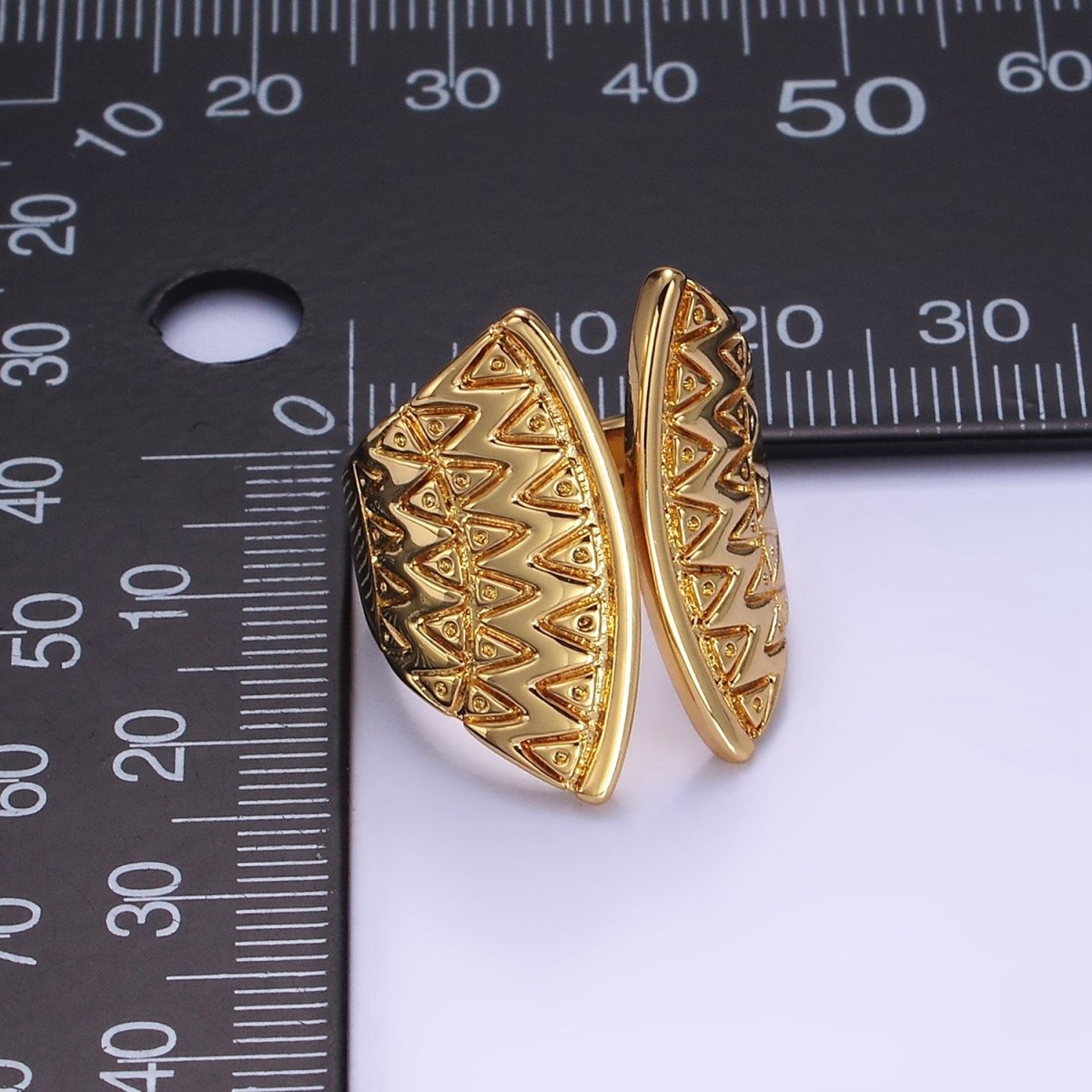 Stainless Steel Triangle Dot Lined Geometric Double Wide Wrap Ring | O1304