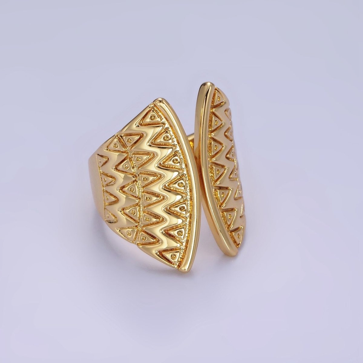 Stainless Steel Triangle Dot Lined Geometric Double Wide Wrap Ring | O1304