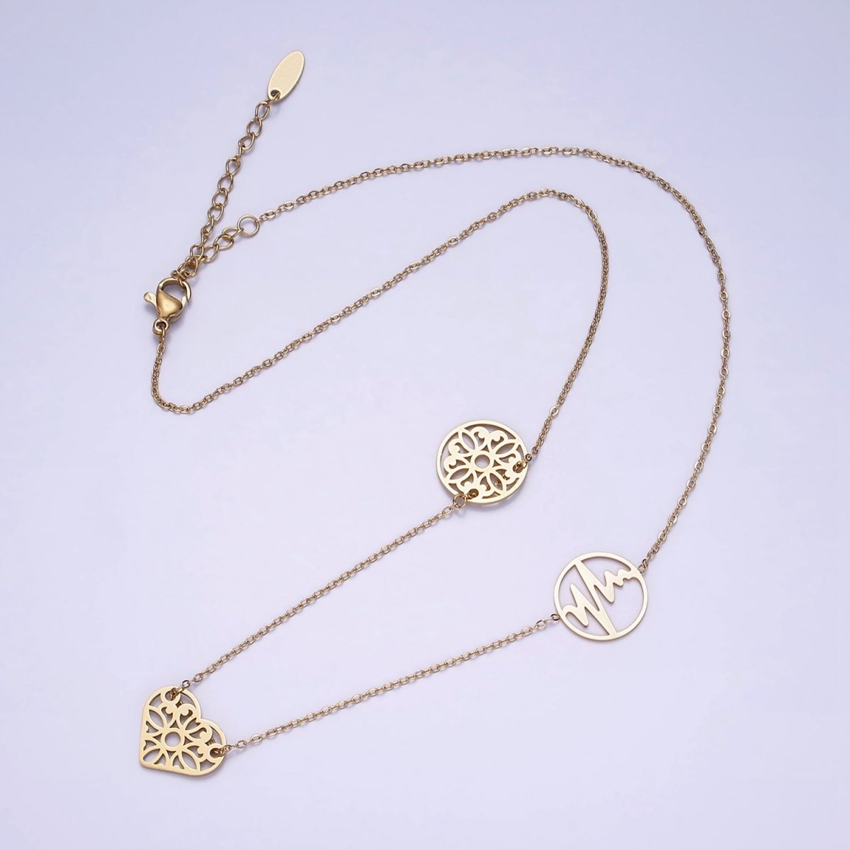 Stainless Steel Triple Artisan Open Heart Circle 17 Inch Cable Chain Necklace | WA-2049 Clearance Pricing