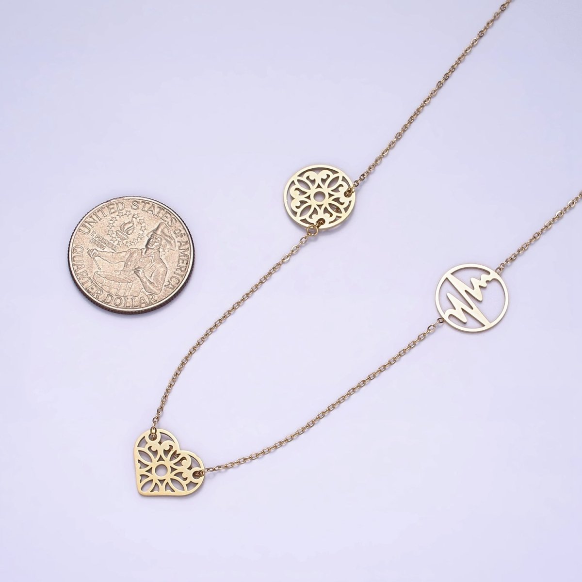Stainless Steel Triple Artisan Open Heart Circle 17 Inch Cable Chain Necklace | WA-2049 Clearance Pricing