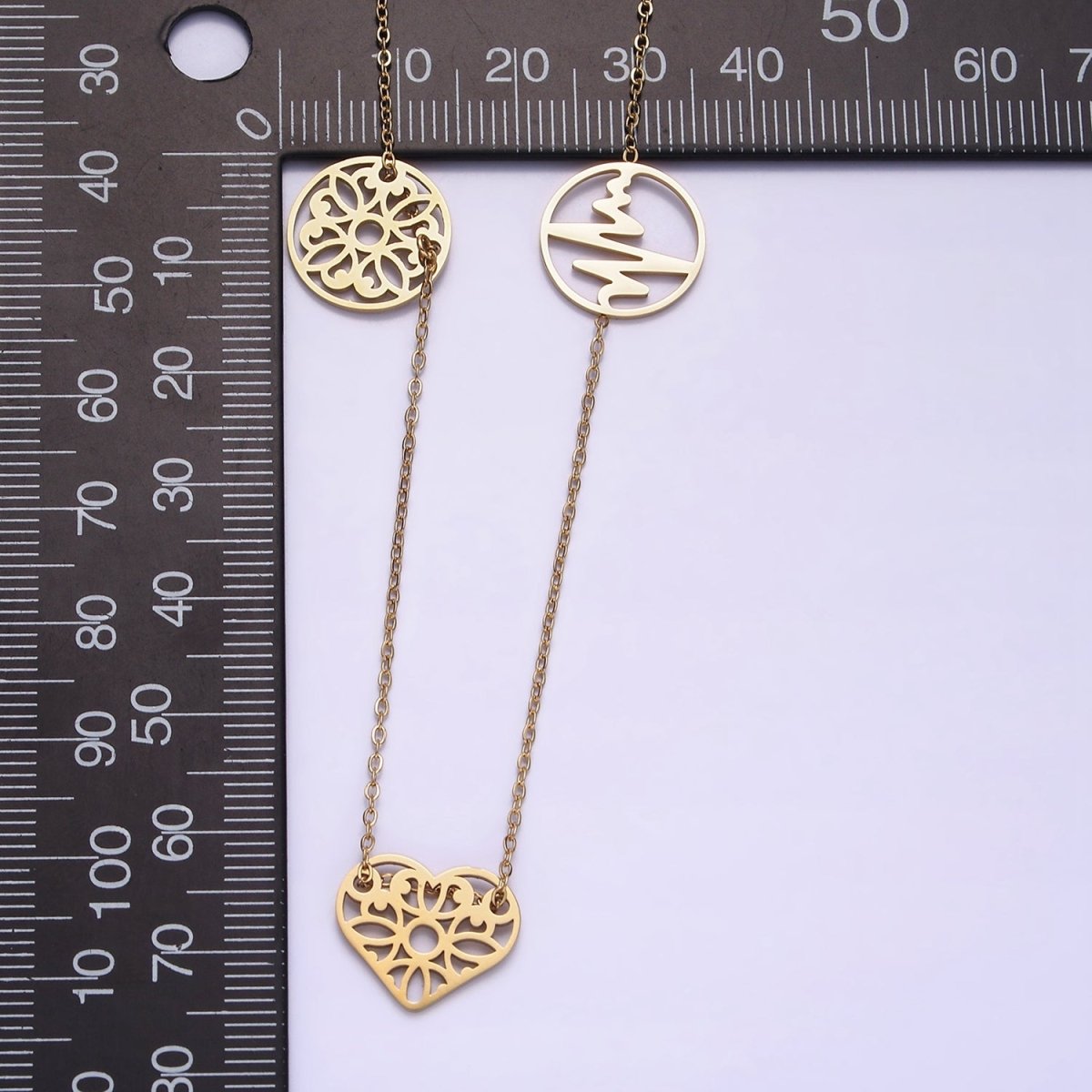 Stainless Steel Triple Artisan Open Heart Circle 17 Inch Cable Chain Necklace | WA-2049 Clearance Pricing